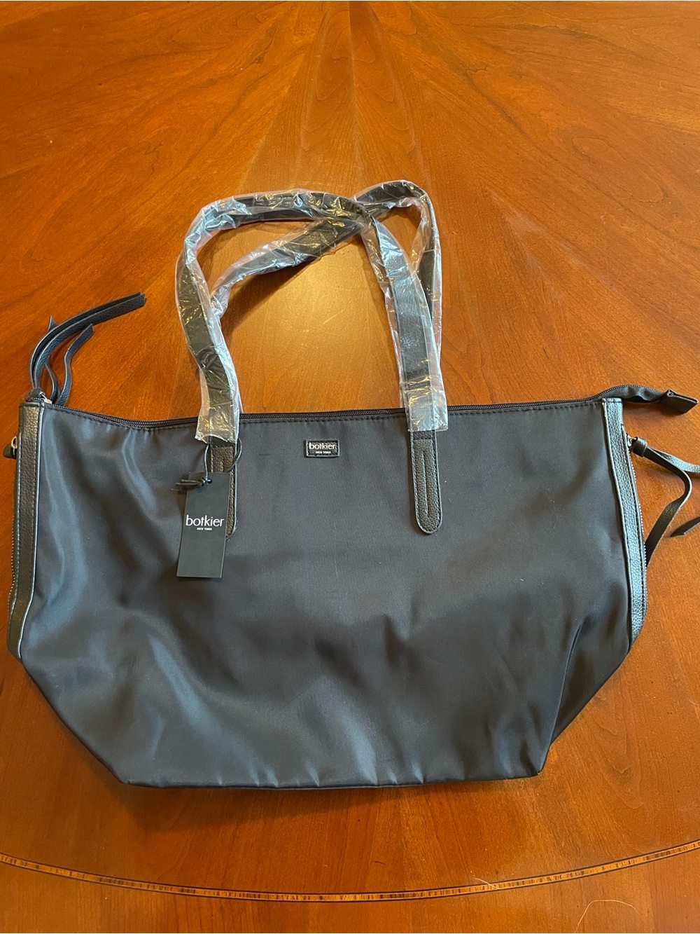 Botkier Black Nylon Tote with Leather Trim and Top Zip